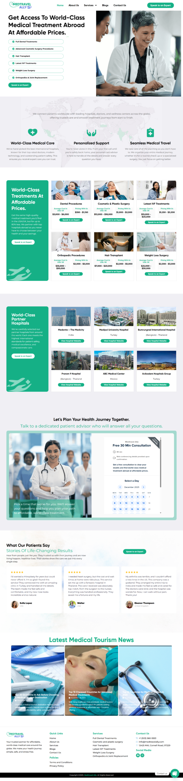 A website showcase for a medical tourism company featuring full marketing, website development, and lead generation services.